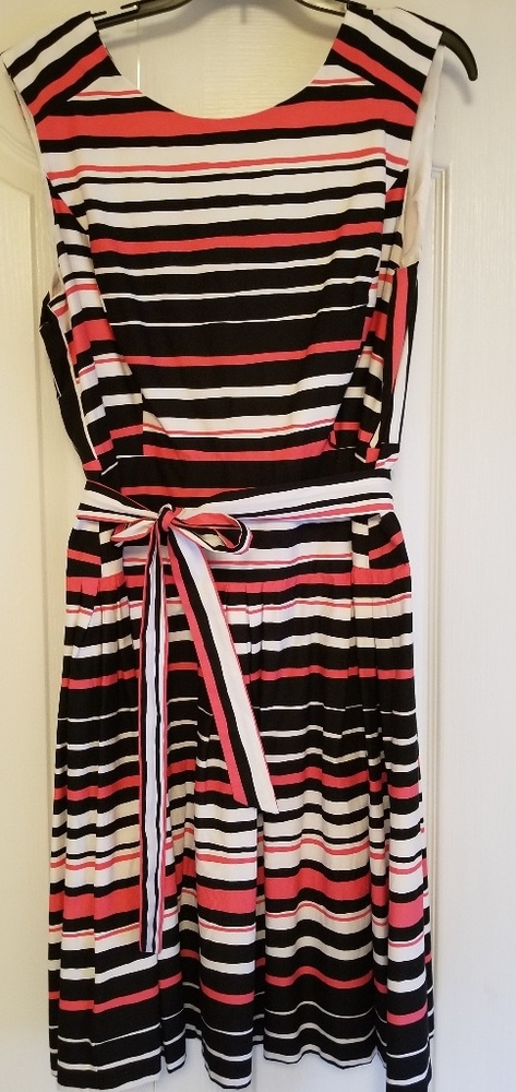 Striped black/white/pink dress, size 16